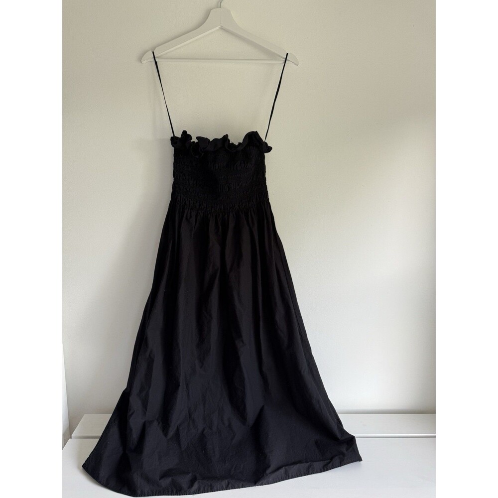 H&M Black Maxi Dress Smocked Bodice Spaghetti Straps Size S Boho Resort Summer